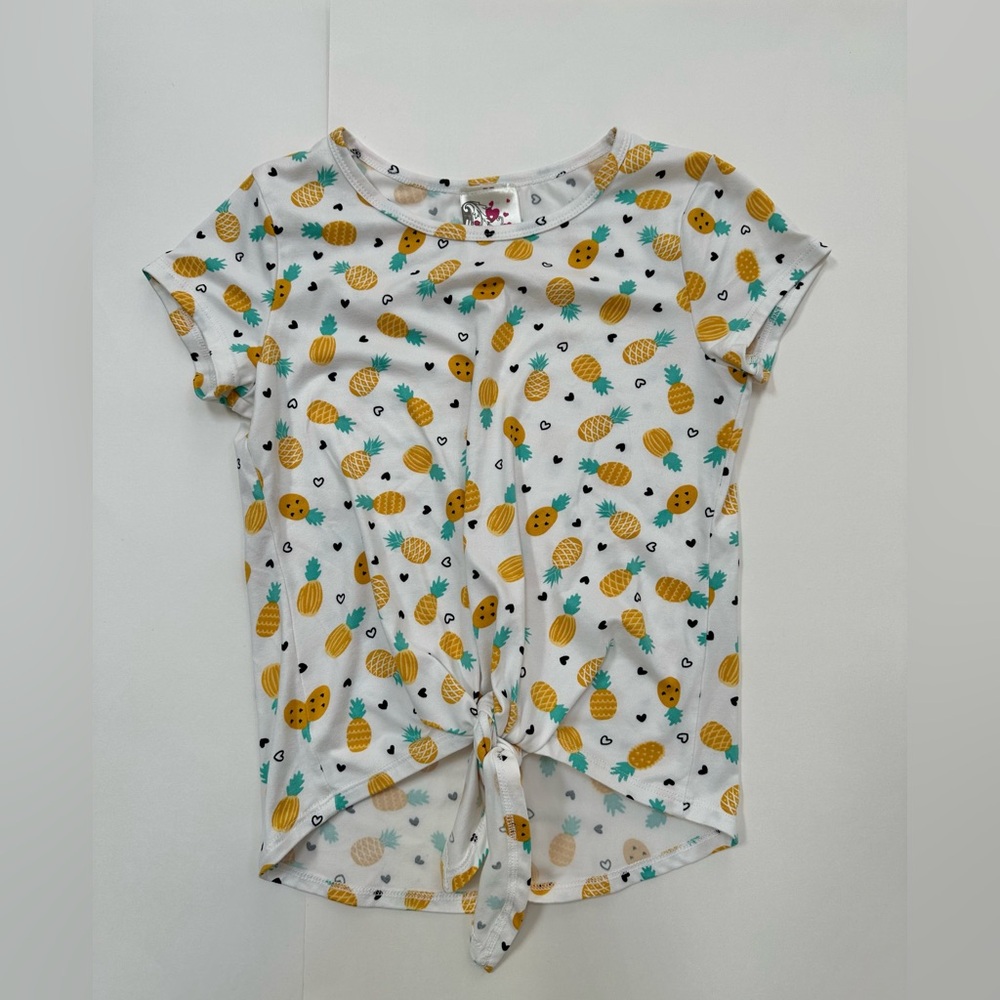 Jenna & Jessie girls size 10 pineapple short sleeve tie front top